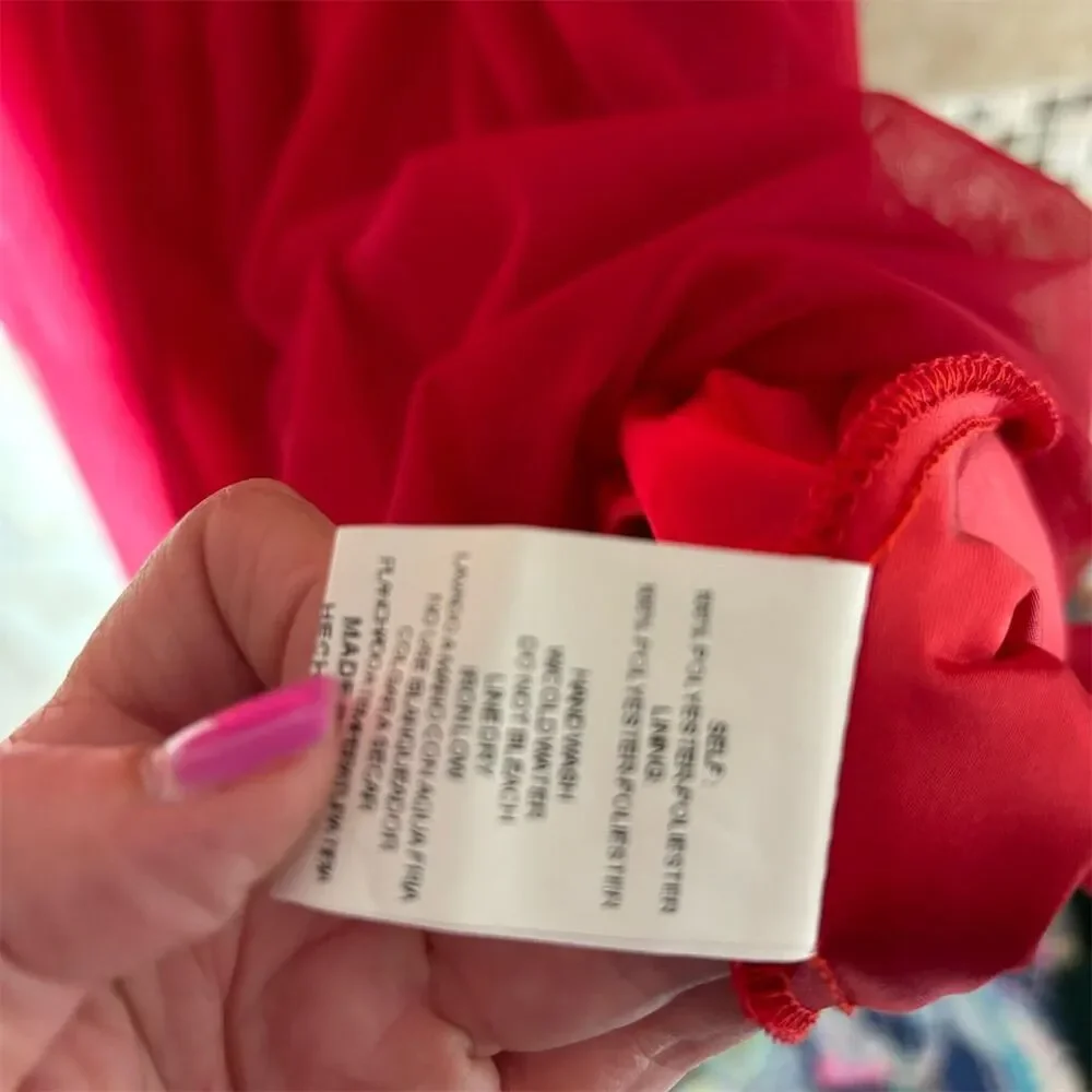&merci Women's Red Puff Sleeve Mesh A-line Dress Size S Summer Backless